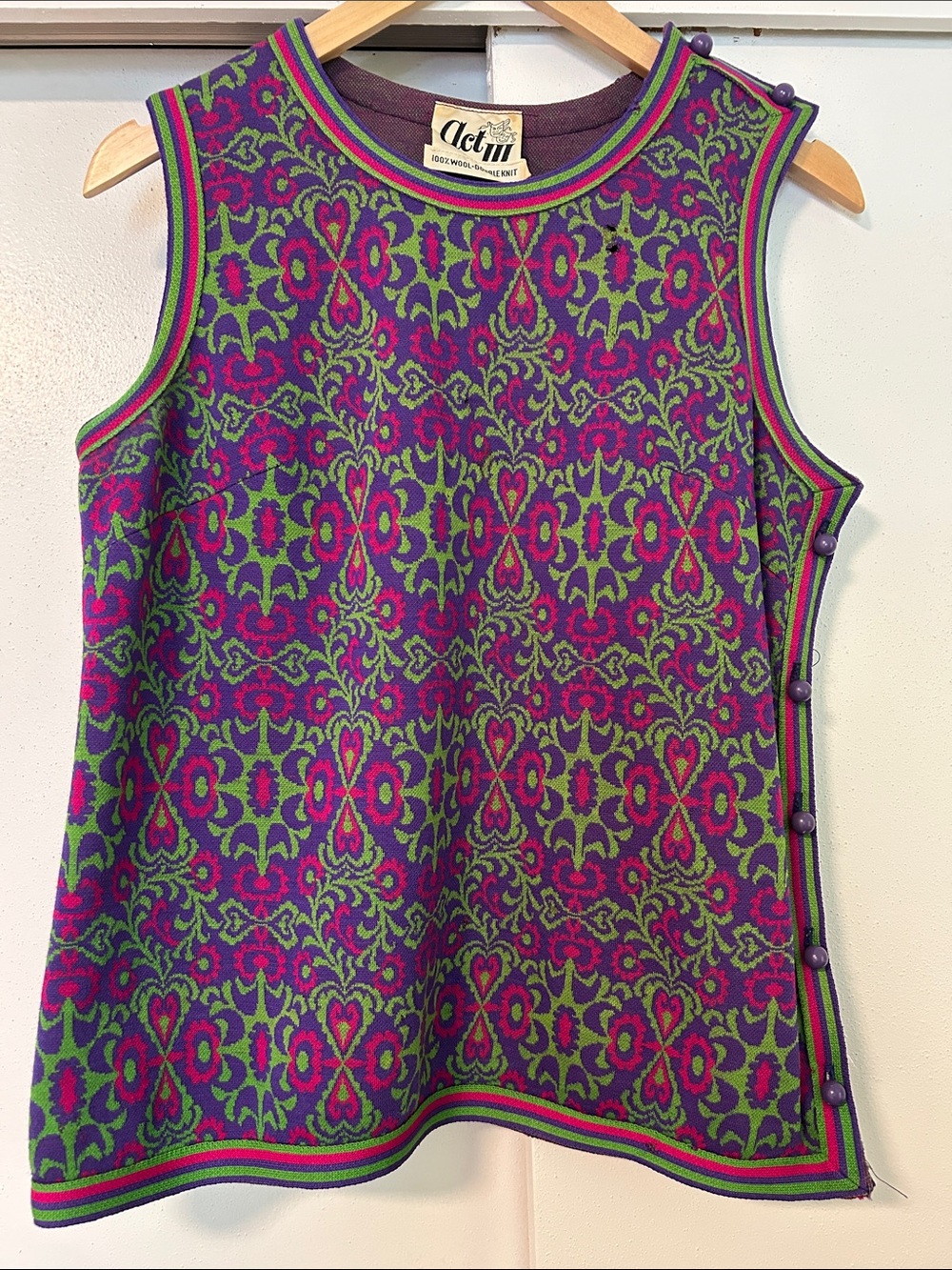 Vintage Purple & Green Patterned Sleeveless Knit Top